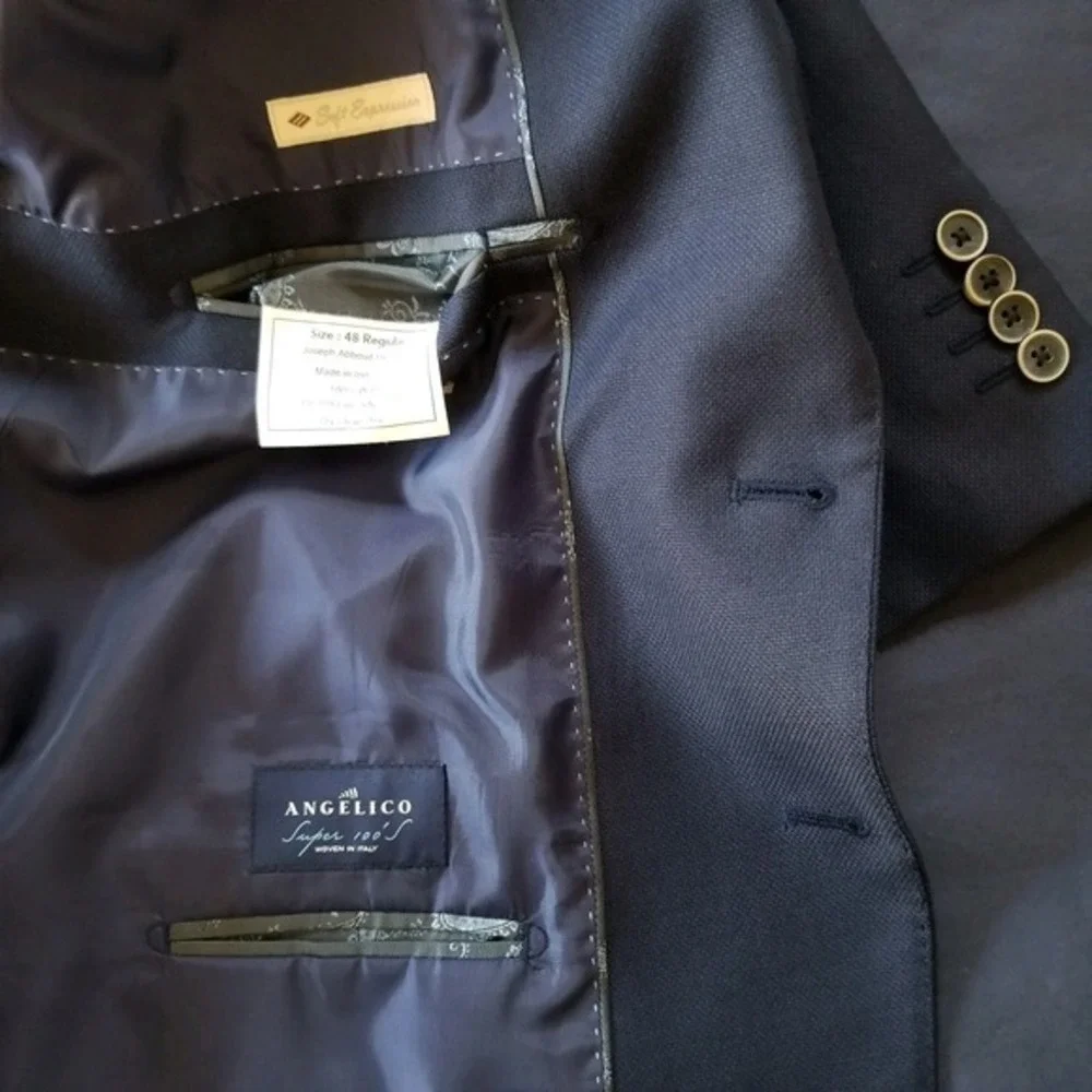 JOSEPH ABBOUD Sport Coat Men's 48 Navy Blue Blazer Jacket Italy 100% Wool